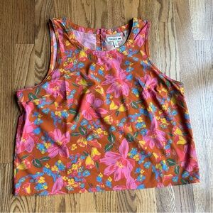 Toad&Co Floral Crop Top - Orange and Pink women’s size M organic cotton